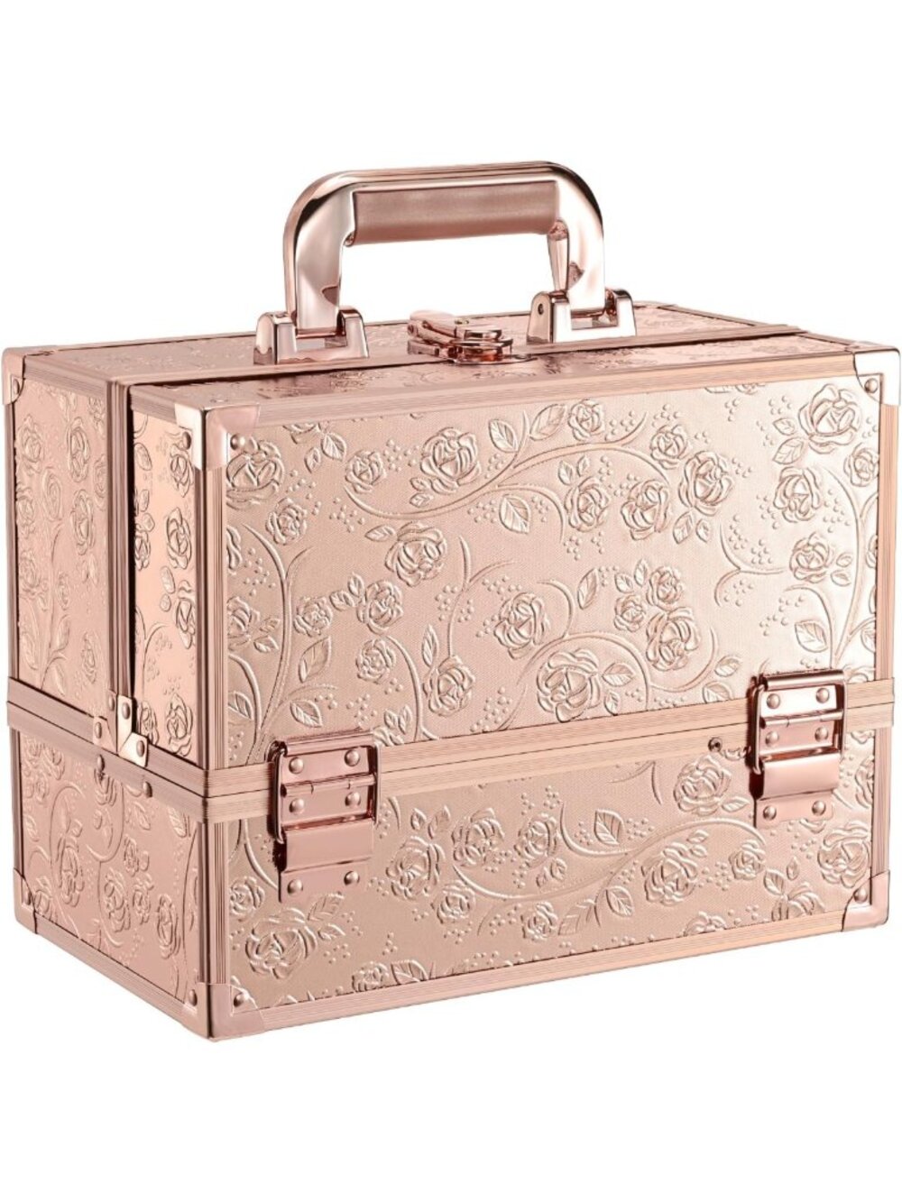 Large Portable Makeup Organizer Case with Mirror & 3 Trays - Travel Cosmetic Box